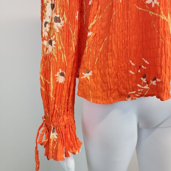 Urban Outfitters Floral Top Size XS Square Neck Orange Long Sleeve Smocked Y2K - Picture 7 of 16
